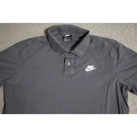 Nike Sportwear Polo Shirt Mens L Black Spread Collared Swoosh Logo Embroidered - Picture 2 of 8